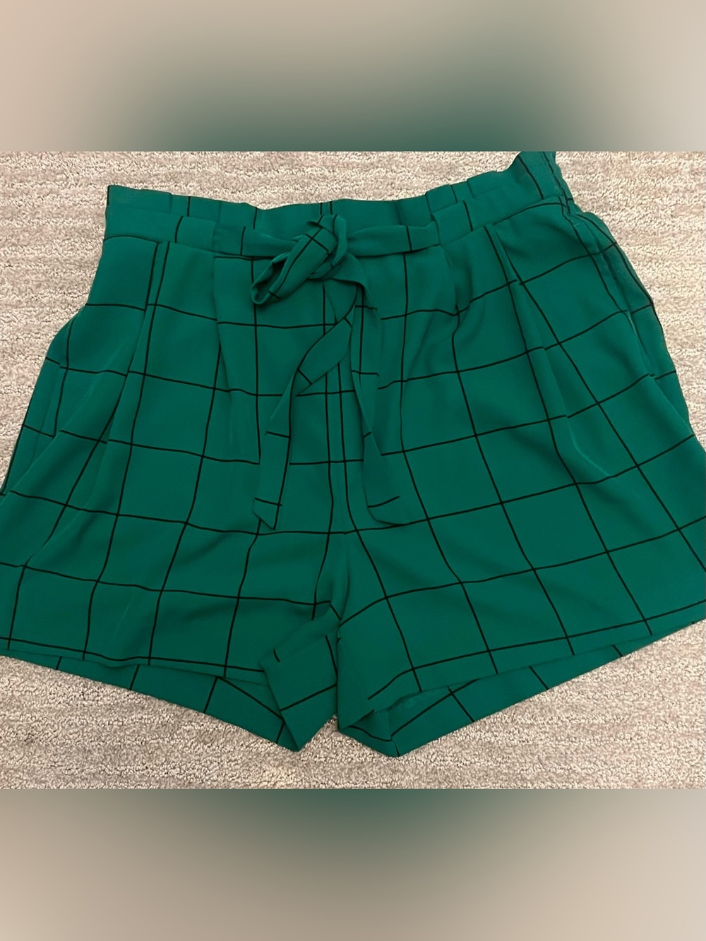 Worthington Teal Green High-Waist Windowpane Tie-Front Shorts